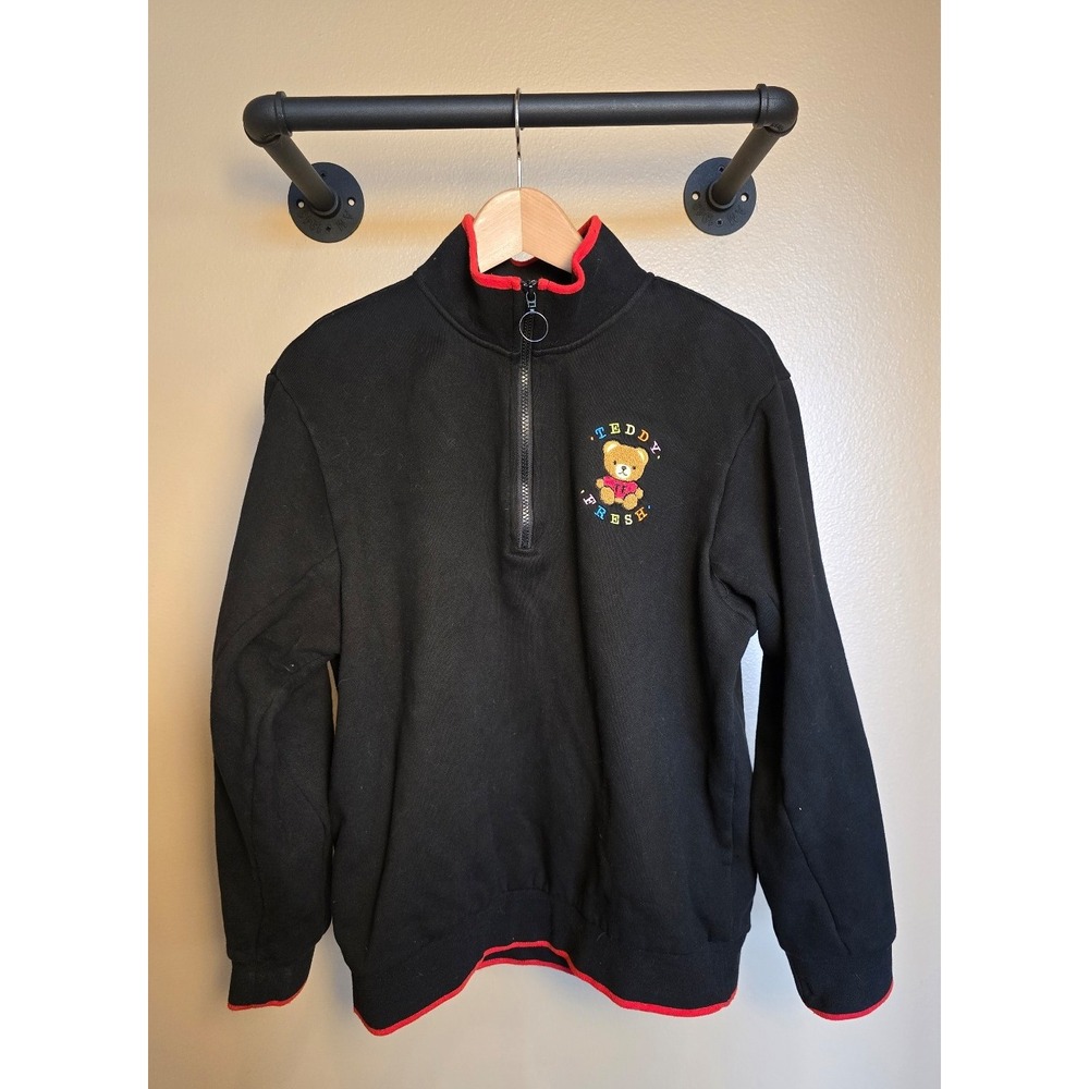 Teddy‎ Fresh black 3/4 zip pullover long sleeve sweater women's size large